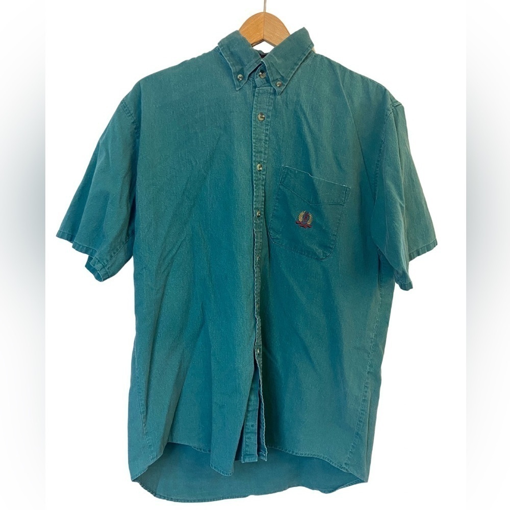 Y2K Vintage Faded Glory Men’s Size Large Green Short Sleeve Button Down